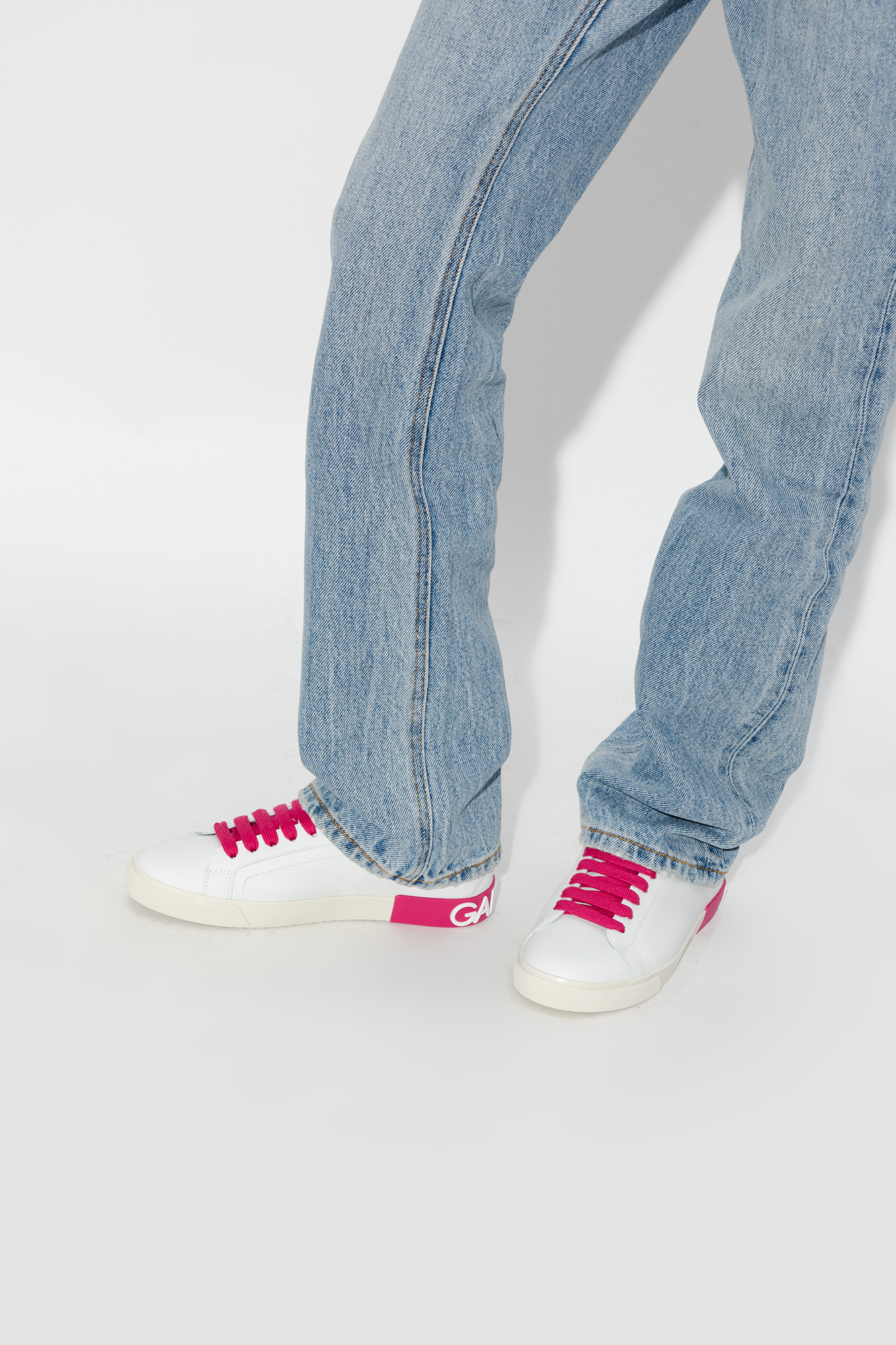 Dolce & Gabbana White Silver Crystal Logo Portofino Sneakers Shoes